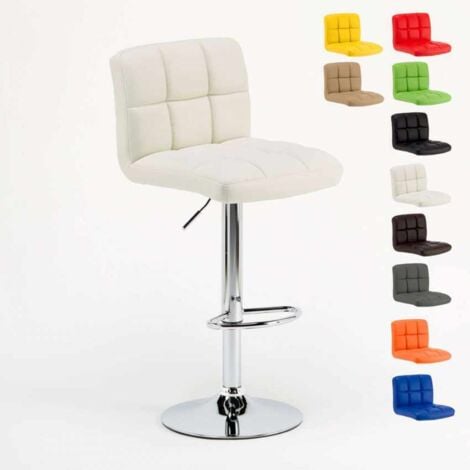 Taburete de cocina y bar alto giratorio ajustable con respaldo Atlanta - Blanco