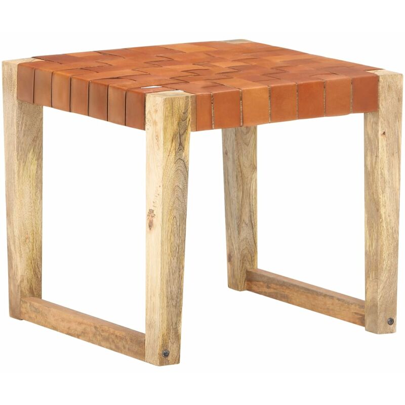 

Taburete de cuero auténtico marrón claro madera de mango maciza