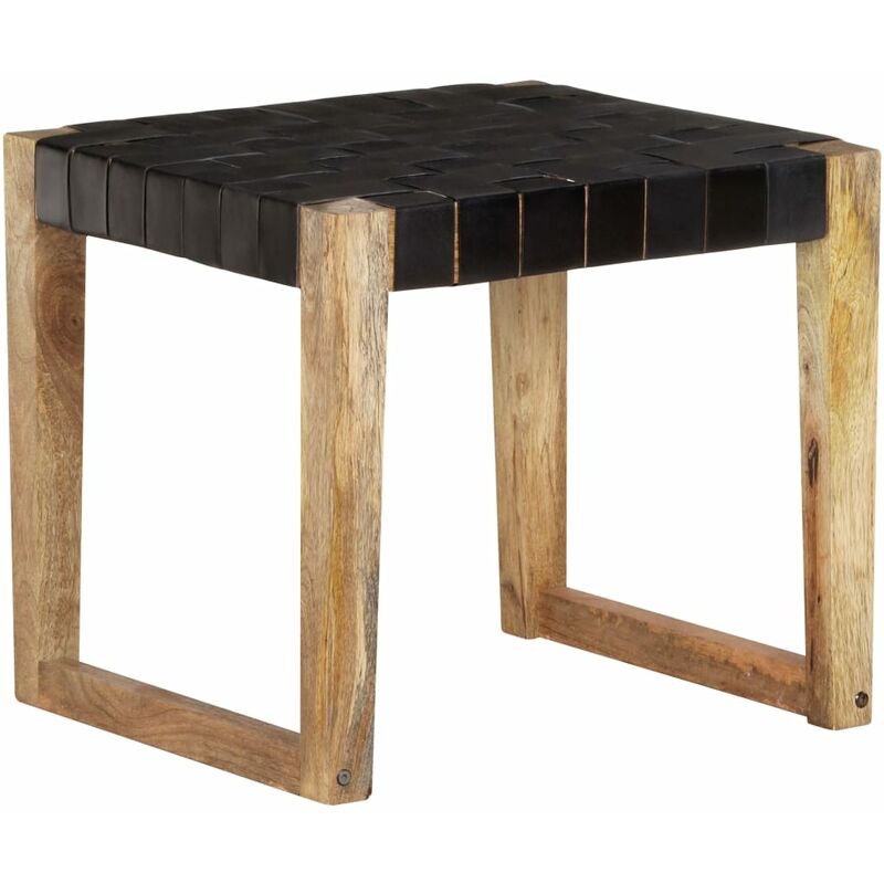 

Taburete de cuero auténtico negro y madera de mango maciza - Negro