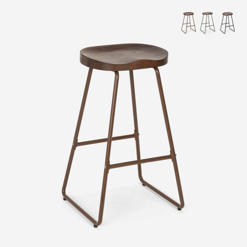 

Taburete alto de diseño industrial para bares, cocinas, bares, restaurantes Carbon | Marrón
