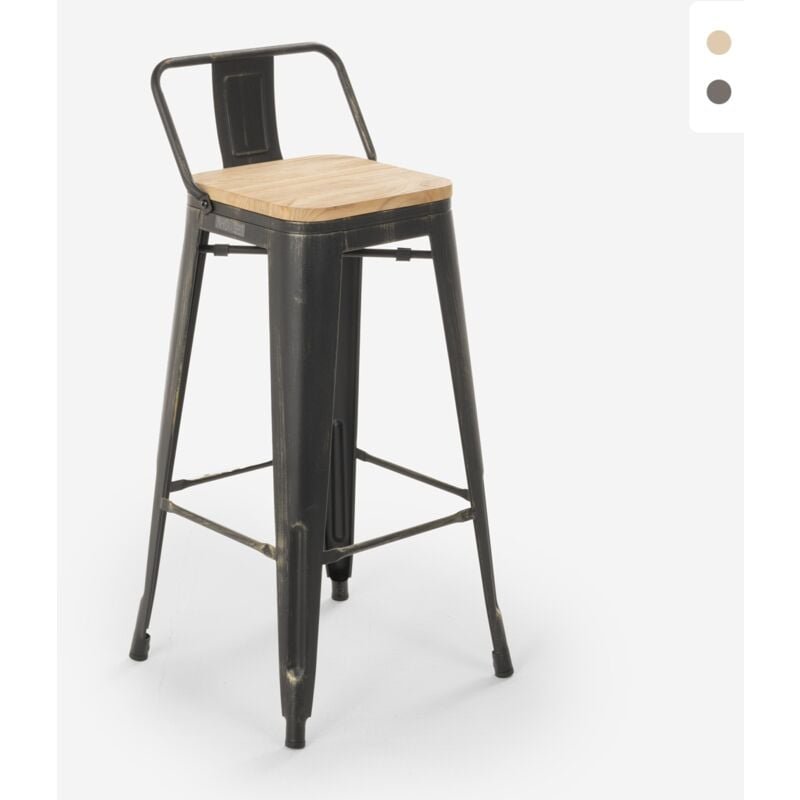 

Taburete de diseño industrial de metal y madera estilo tolix vintage Brush Top | Natural