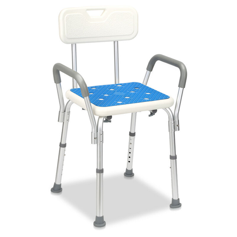Tabouret de douche réglable en hauteur jusqu'à 136 kg Tabouret de salle de bain - Avec accoudoir et dossier carré - Bleu