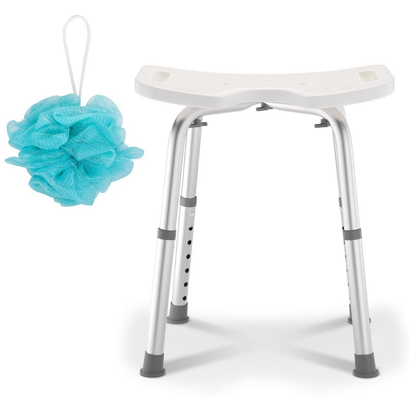 Tabouret de douche réglable en hauteur jusqu'à 136 kg tabouret de salle de bain - Plaque de siège antidérapante en forme de u - Blanc