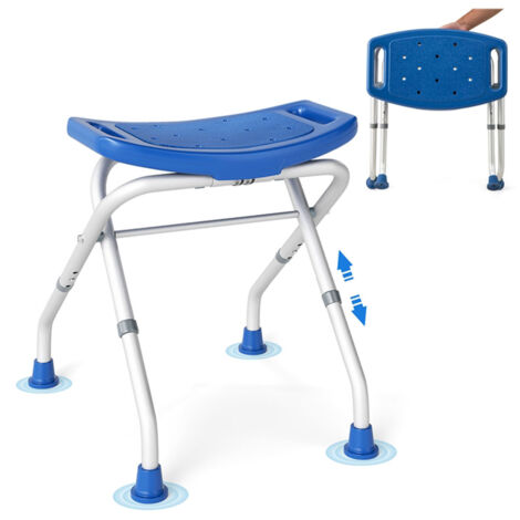 Taburete de ducha de altura regulable 49-52,5 cm asiento antideslizante para seguridad ergonómica aleación de aluminio azul 200014169