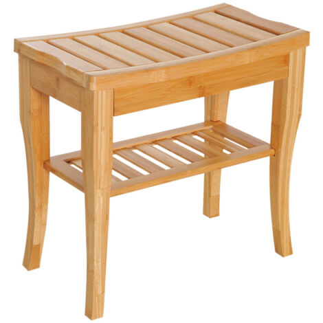 Taburete de ducha de bambú, banco impermeable antideslizante, asiento de baño grueso con almacenamiento, para spa, afeitado, cambiarse de zapatos, capacidad de carga de 100 kg.