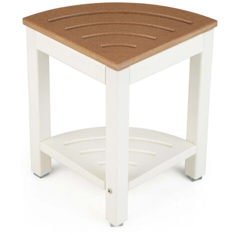 Taburete de ducha de esquina 32,5 x 32,5 x 43,5 cm con práctico estante de almacenamiento diseño moderno en HDPE color café 200017614