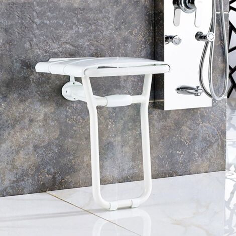 Taburete de ducha plegable de pared, taburete de pared de ABS, taburete plegable para personas mayores/discapacitadas, taburete antideslizante con patas, capacidad de peso máximo 150 kg.