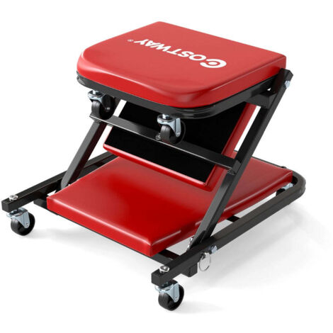 Taburete de garaje plegable 2 en 1 92 x 41 x 12 cm confort y movilidad metal piel PVC roja 200014174