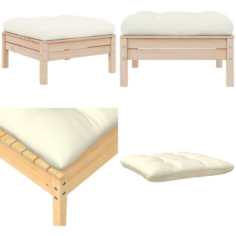 Taburete de jardín con cojín crema madera maciza de pino - Cojín de asiento - Madera maciza