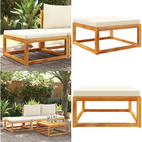 Taburete de jardín con cojín madera maciza acacia 65x65x29 cm - Reposapiés - Muebles de jardín