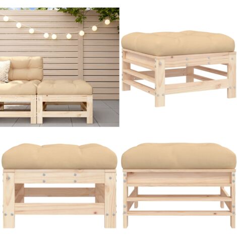 Taburete de jardín con cojín madera maciza de pino - Madera maciza - Cojín de asiento