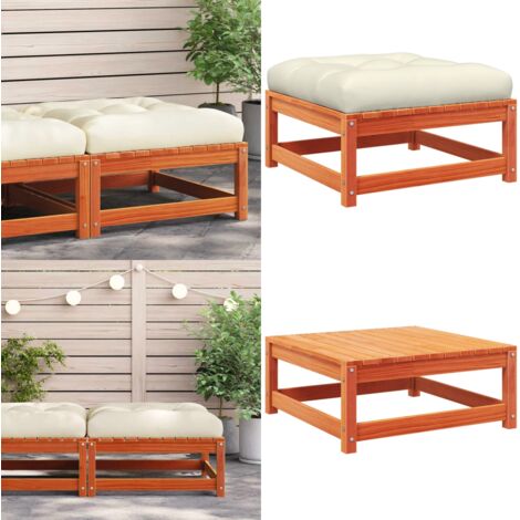 Taburete de jardín con cojín madera maciza de pino marrón cera - Reposapiés de exterior - Madera maciza de pino