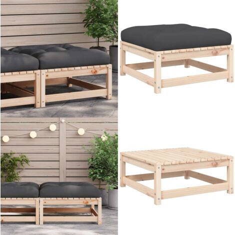 Taburete de jardín con cojín madera maciza de pino - Reposapiés de exterior - Cojín de madera
