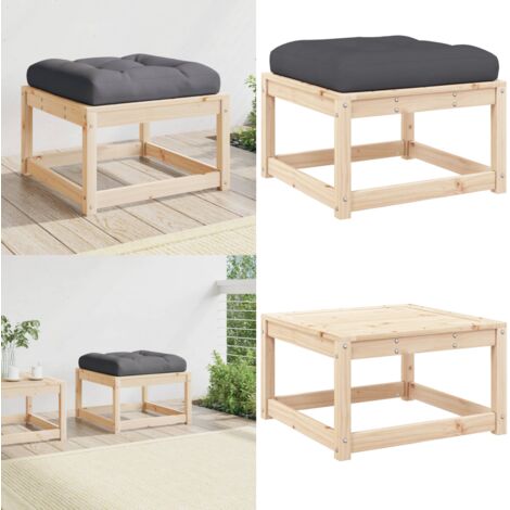Taburete de jardín con cojín madera maciza de pino - Reposapiés de exterior - Madera maciza