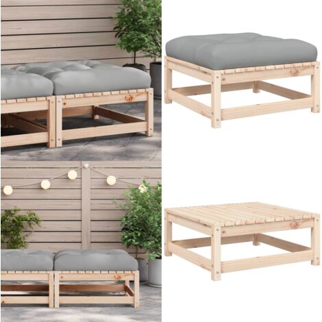 Taburete de jardín con cojín madera maciza de pino - Reposapiés de exterior - Madera maciza de pino
