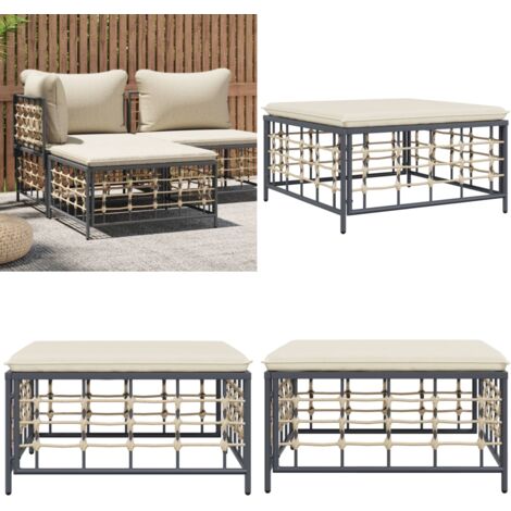 Taburete de jardín con cojín ratán sintético beige - Reposapiés - Cojín sintético