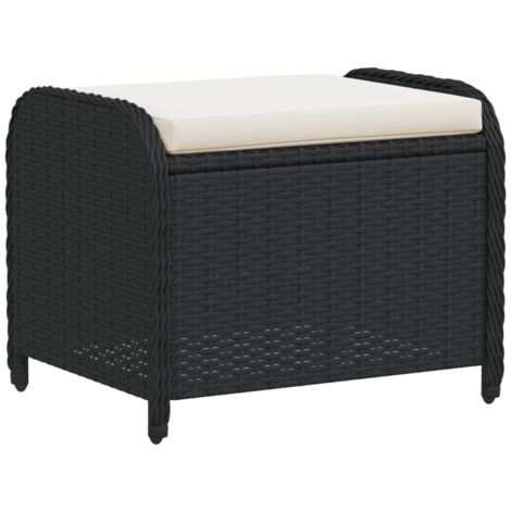 Taburete de jardín con cojín ratán sintético negro 58x46x46 cm vidaXL
