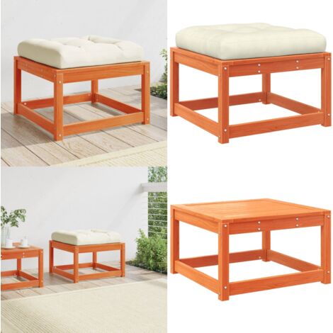 Taburete de jardín con cojines madera maciza pino marrón cera - Reposapiés de exterior - Madera maciza