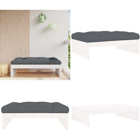 Taburete de jardín madera maciza de pino blanco 120x80 cm - Madera de pino - Cojín de asiento