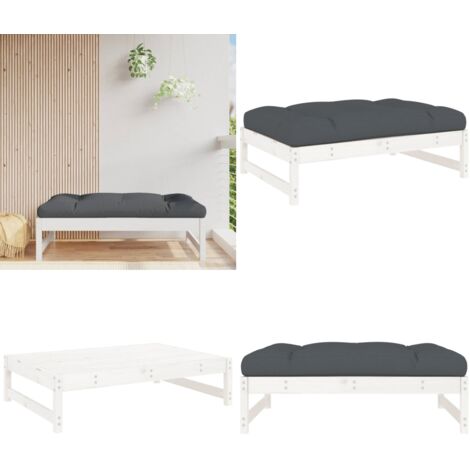 Taburete de jardín madera maciza de pino blanco 120x80 cm - Madera de pino - Cojín de asiento