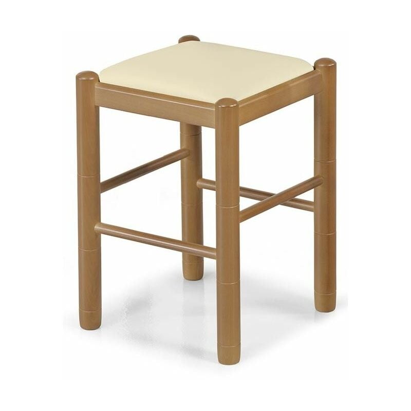 

Taburete de madera clásico cerezo Mónica | Tapizado: Polipiel Crema - Polipiel Crema