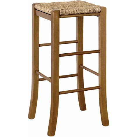 OKAFFAREFATTO Taburete de madera con asiento cuadrado de paja h 67 cm nogal claro con patas de sable