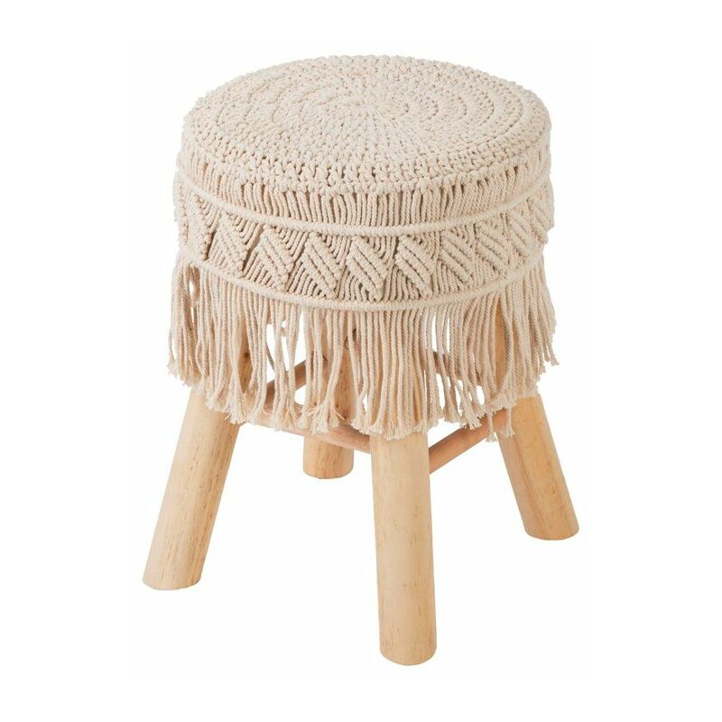 

Taburete de madera con flecos Macramé