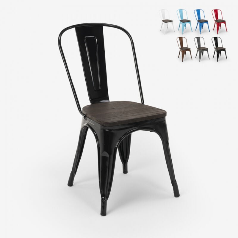 

Taburete de madera de acero industrial Tolix para cocina y bar Steel Wood | Negro