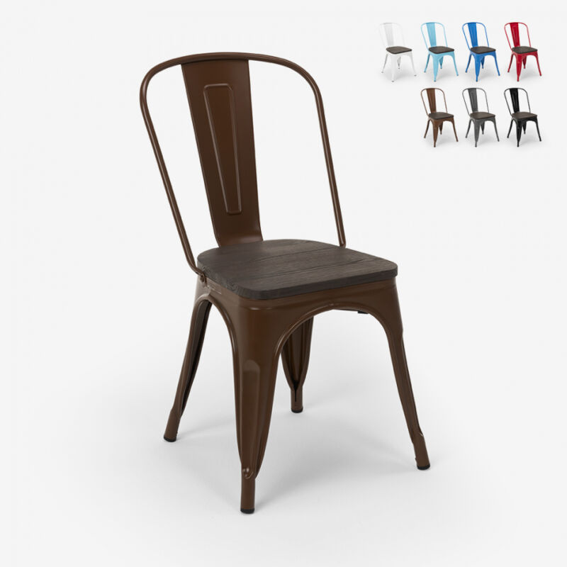 

Taburete de madera de acero industrial Tolix para cocina y bar Steel Wood | Marrón