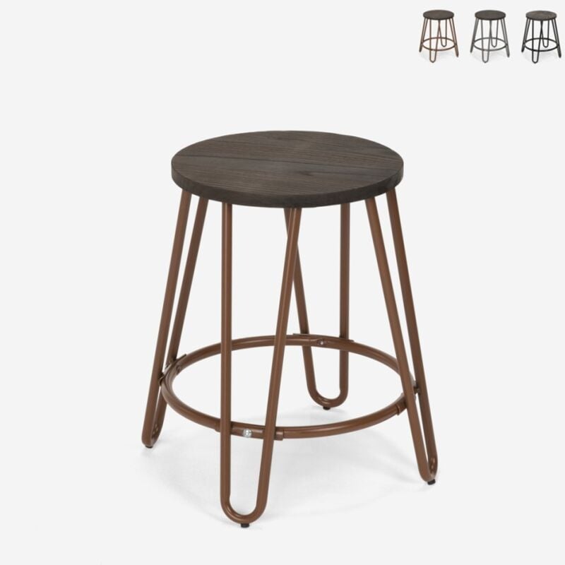 

Taburete de madera de metal de diseño industrial para bares, restaurantes, cocinas Carbon One | Marrón