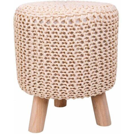 Taburete de madera y algodón trenzado 32x32x40h cm