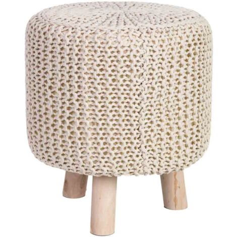 Taburete de madera y algodón trenzado amarillo35x35x44h cm