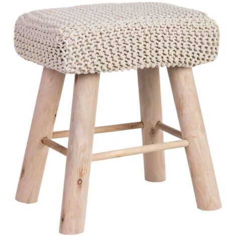 Taburete de madera y algodón trenzado blanco26x39x44h cm