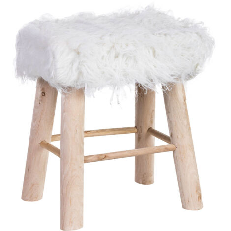 Taburete de madera y forrado de tela blanco 37x26x43h cm