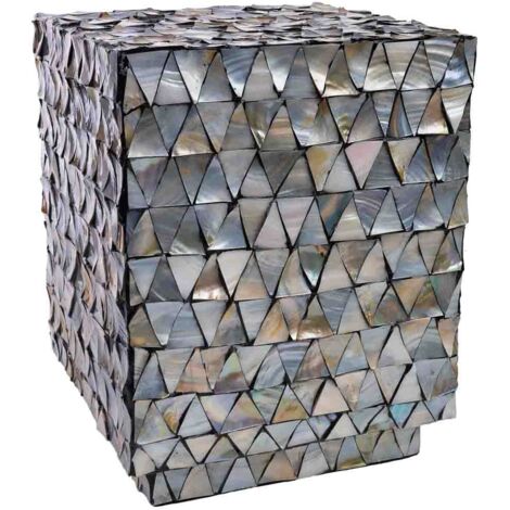 Taburete de madera y madreperla gris 35x35x45h cm