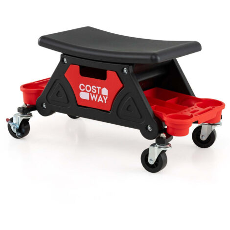 Taburete de mecánico 65 x 33 x 33 cm con cajón deslizante y 2 bandejas compartimentadas estilo ergonómico metal rojo 200017851