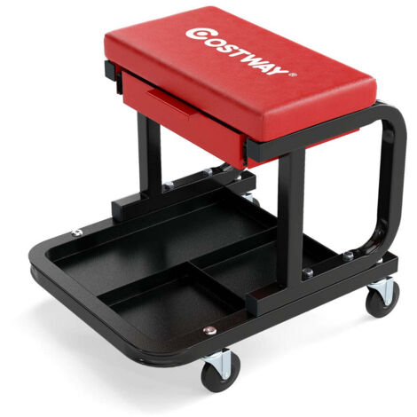 Taburete de mecánico con cajón portaherramientas 44 x 37 x 40,5 cm movilidad mejorada comodidad óptima metal rojo 200014176