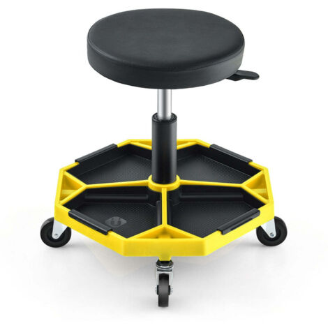 Taburete de mecánico con ruedas 50,5 x 50,5 x 41-55 cm ajustable asiento ergonómico cómodo diseño de piel sintética amarilla 200014177