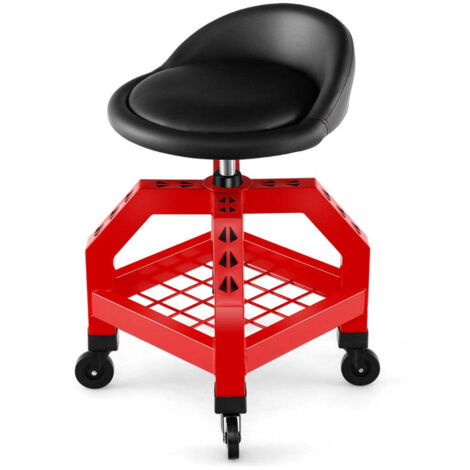 Taburete de mecánico regulable 42 x 44 x 67-80 cm con bandeja ergonómica diseño moderno metal rojo 200014157