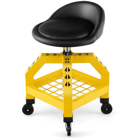 Taburete de mecánico regulable 42 x 44 x 67-80 cm con bandeja para herramientas y ruedas universales estilo moderno metal amarillo 200014155