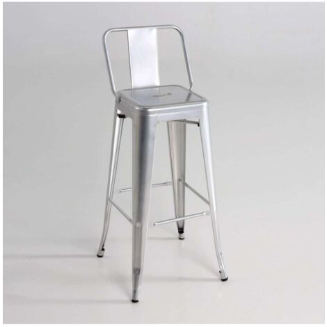 Taburete de metal con respaldo acabado plata, 100 cm(alto)43 cm(ancho)43 cm(largo)