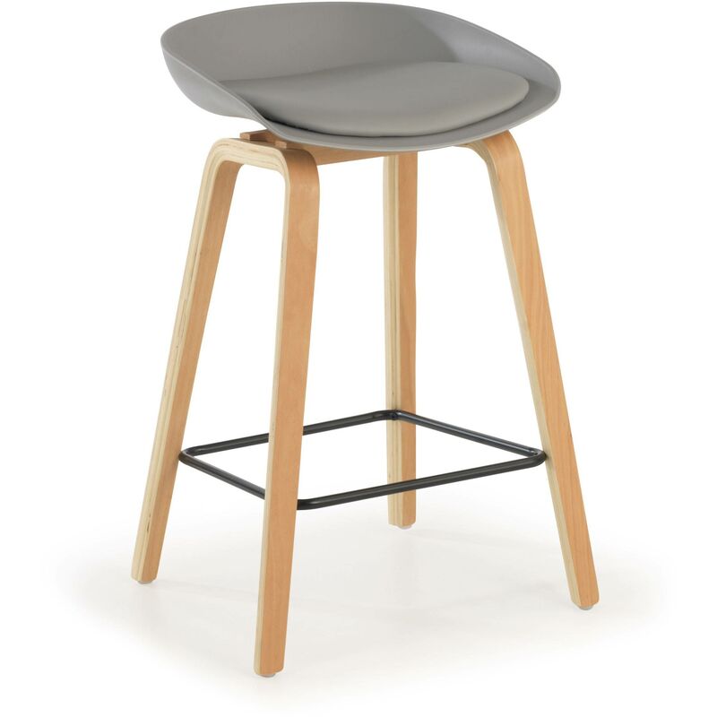 

Taburete de oficina Uma, diseño escandinavo, patas de madera, gris - gris