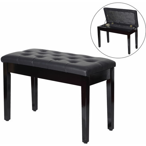 Taburete de piano banco de teclado con espacio de almacenamiento bajo del asiento de cuero sintético 76x36x50 cm negro