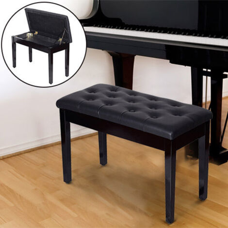 Taburete de Piano Banco de Teclado con Espacio de Almacenamiento Bajo del Asiento de Cuero Sintético 76x36x50 cm Negro