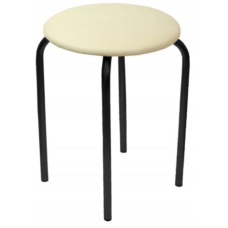 Taburete de piel sintética beige con patas de metal negro para comedor Furnitex