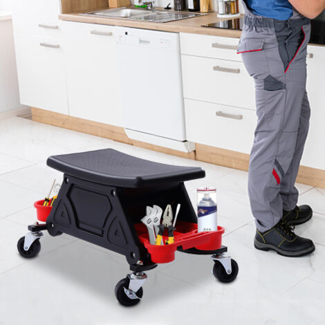 Taburete de taller 150 kg, silla de taller con ruedas, taburete de trabajo móvil con ruedas