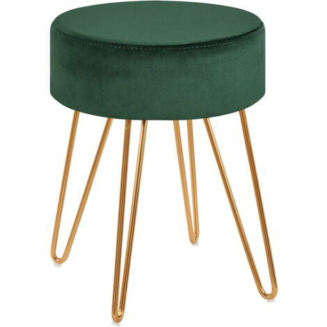 Taburete de tela de terciopelo verde con patas de metal dorado 35x35x45 cm TABO09076