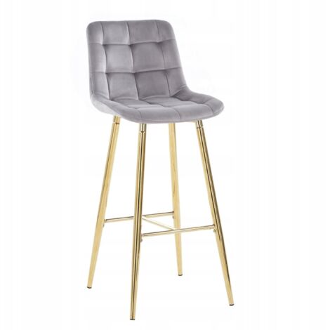 Taburete de terciopelo gris H2-FX (estructura dorada)