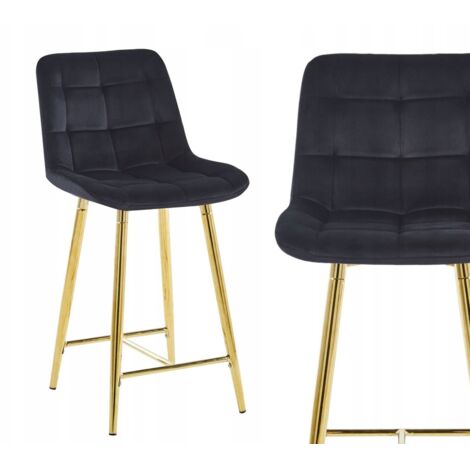 Taburete de terciopelo negro H1-FX (estructura dorada)