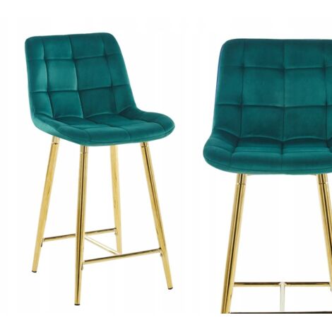 Taburete de terciopelo verde H1-FX (estructura dorada)